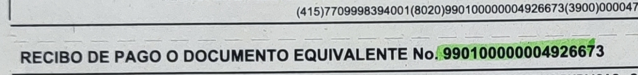 C&oacute;digo de referencia del recibo de pago de estampillas