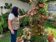 Mujer observando o revisando materas