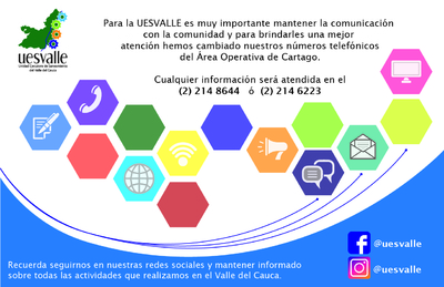 UESVALLE informa cambio de número telefónico en el Área Operativa Cartago